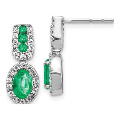 14K White Gold 0.31 ct tw Emerald & Diamond Oval Halo Dangle Earrings