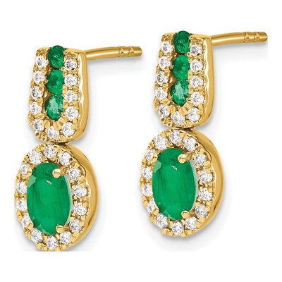 14K Yellow Gold 0.31 ct tw Emerald & Diamond Oval Halo Dangle Earrings – view 3