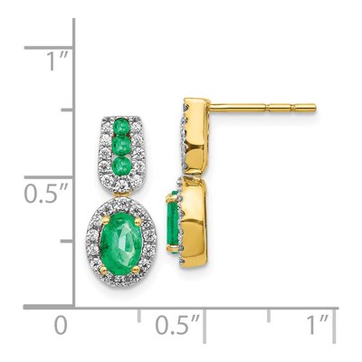 14K Yellow Gold 0.31 ct tw Emerald & Diamond Oval Halo Dangle Earrings – view 5