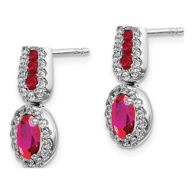 14K White Gold 0.31 ct tw Ruby & Diamond Oval Halo Dangle Earrings – view 2