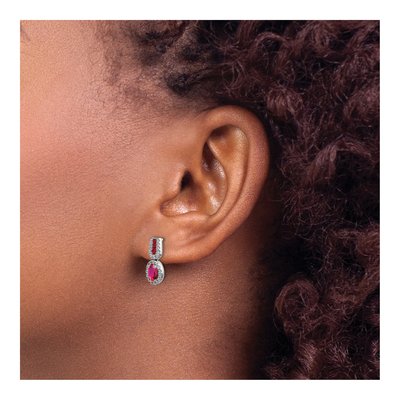 14K White Gold 0.31 ct tw Ruby & Diamond Oval Halo Dangle Earrings – view 3