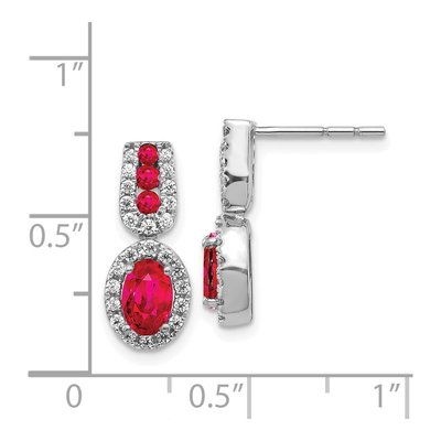 14K White Gold 0.31 ct tw Ruby & Diamond Oval Halo Dangle Earrings – view 4
