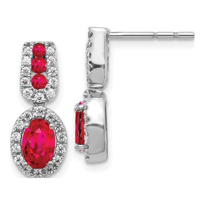 14K White Gold 0.31 ct tw Ruby & Diamond Oval Halo Dangle Earrings