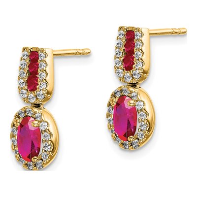 14K Yellow Gold 0.31 ct tw Ruby & Diamond Oval Halo Dangle Earrings – view 2