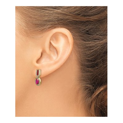 14K Yellow Gold 0.31 ct tw Ruby & Diamond Oval Halo Dangle Earrings – view 3