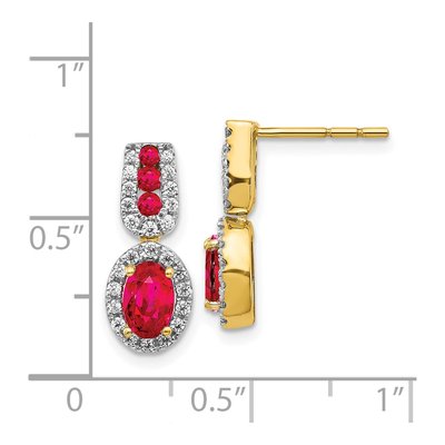 14K Yellow Gold 0.31 ct tw Ruby & Diamond Oval Halo Dangle Earrings – view 4