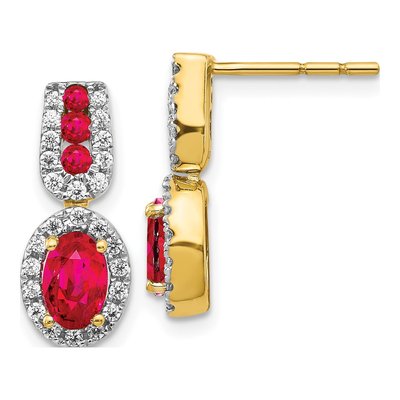14K Yellow Gold 0.31 ct tw Ruby & Diamond Oval Halo Dangle Earrings