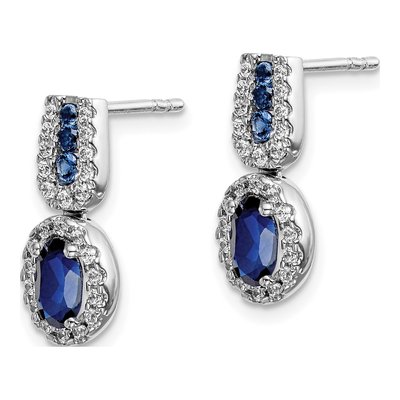 14K White Gold 0.31 ct tw Sapphire & Diamond Oval Halo Dangle Earrings – view 2