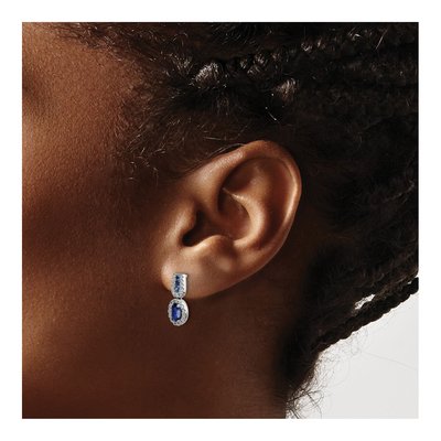 14K White Gold 0.31 ct tw Sapphire & Diamond Oval Halo Dangle Earrings – view 3