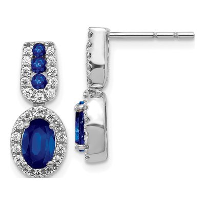 14K White Gold 0.31 ct tw Sapphire & Diamond Oval Halo Dangle Earrings