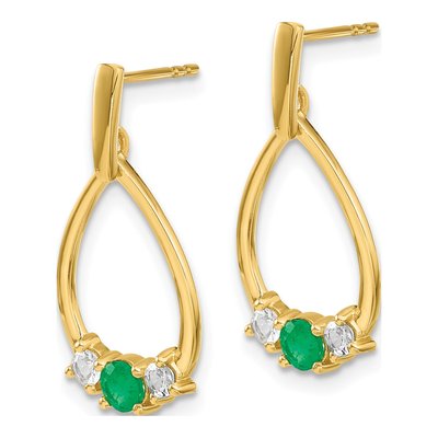 14K Yellow Gold Emerald Teardrop Dangle Earrings – view 2