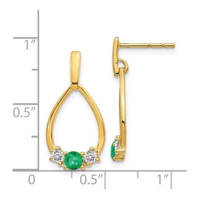 14K Yellow Gold Emerald Teardrop Dangle Earrings – view 4
