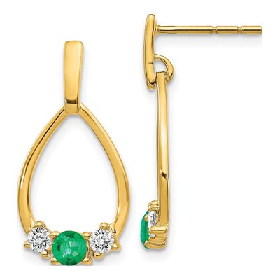 14K Yellow Gold Emerald Teardrop Dangle Earrings