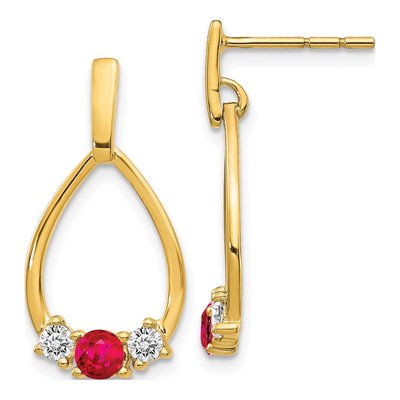 14K Yellow Gold Ruby Dangle Earrings