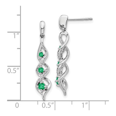 10K White Gold 1/8 ct tw Emerald & Diamond 3-Stone Dangle Earrings – view 3