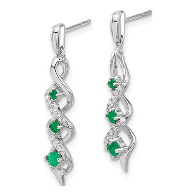 14K White Gold 1/8 ct tw Emerald & Diamond Dangle Earrings – view 2