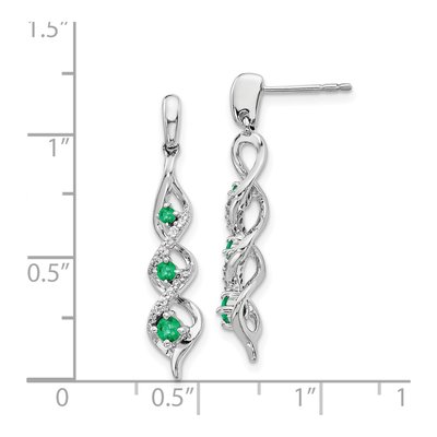 14K White Gold 1/8 ct tw Emerald & Diamond Dangle Earrings – view 4
