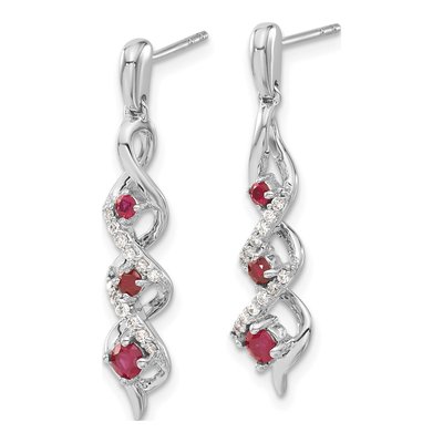 10K White Gold 1/8 ct tw Ruby & Diamond 3-Stone Dangle Earrings – view 2