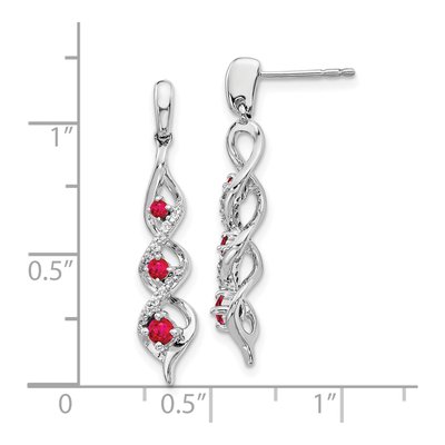 10K White Gold 1/8 ct tw Ruby & Diamond 3-Stone Dangle Earrings – view 4
