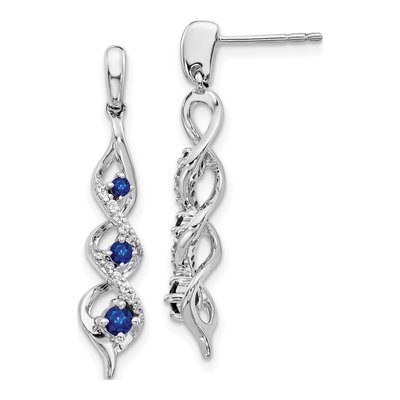 14K White Gold 1/8 ct tw Sapphire & Diamond Dangle Earrings
