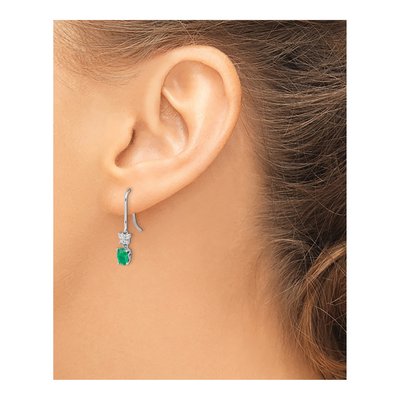 14K White Gold 1/7 ct tw Emerald & Diamond Dangle Earrings – view 3