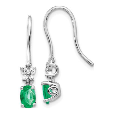 14K White Gold 1/7 ct tw Emerald & Diamond Dangle Earrings