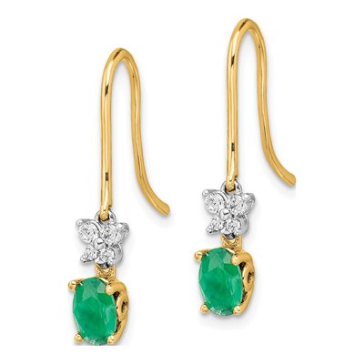 14K Two-Tone Gold 1/7 ct tw Emerald & Diamond Dangle Earrings – view 3
