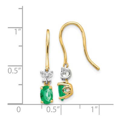 14K Two-Tone Gold 1/7 ct tw Emerald & Diamond Dangle Earrings – view 5