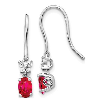 14K White Gold 1/7 ct tw Ruby & Diamond Oval Dangle Earrings
