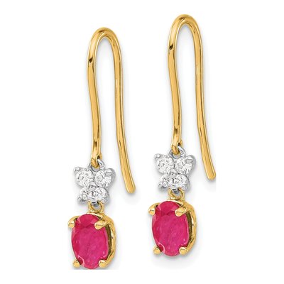 14K Two-Tone Gold 1/7 ct tw Ruby & Diamond Shepherd Hook Dangle Earrings – view 2