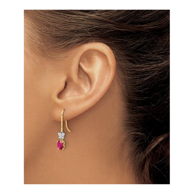 14K Two-Tone Gold 1/7 ct tw Ruby & Diamond Shepherd Hook Dangle Earrings – view 3