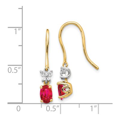 14K Two-Tone Gold 1/7 ct tw Ruby & Diamond Shepherd Hook Dangle Earrings – view 4