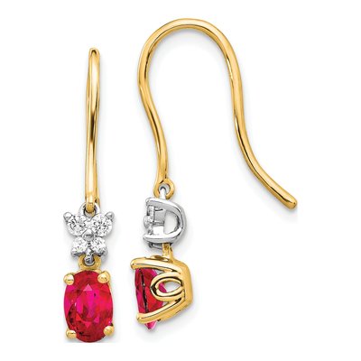 14K Two-Tone Gold 1/7 ct tw Ruby & Diamond Shepherd Hook Dangle Earrings