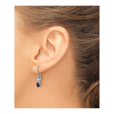10K White Gold 1/7 ct tw Oval Sapphire Diamond Dangle Earrings – view 3