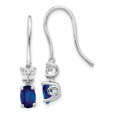 10K White Gold 1/7 ct tw Oval Sapphire Diamond Dangle Earrings