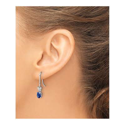 14K White Gold 1/7 ct tw Sapphire & Diamond Oval Dangle Earrings – view 3