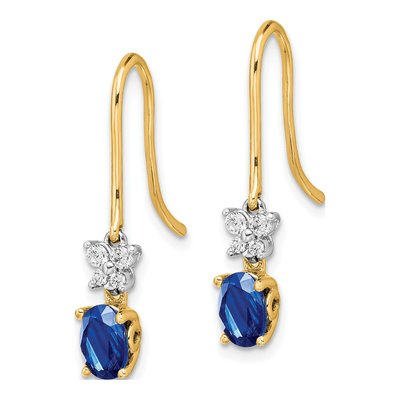 14K Two-Tone Gold 1/7 ct tw Sapphire & Diamond Shepherd Hook Dangle Earrings – view 2