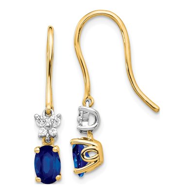 14K Two-Tone Gold 1/7 ct tw Sapphire & Diamond Shepherd Hook Dangle Earrings