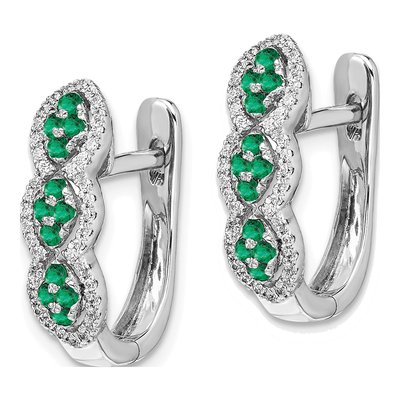 14K White Gold 0.24 ct tw 18mm Emerald & Diamond Huggie Hoop Earrings – view 3