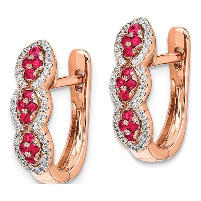 14K Rose Gold 0.24 ct tw 23mm Ruby & Diamond Huggie Hoop Earrings – view 2