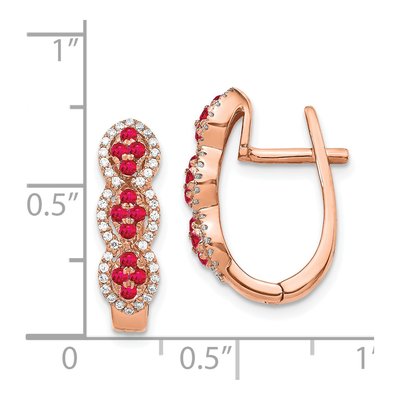 14K Rose Gold 0.24 ct tw 23mm Ruby & Diamond Huggie Hoop Earrings – view 4
