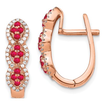 14K Rose Gold 0.24 ct tw 23mm Ruby & Diamond Huggie Hoop Earrings