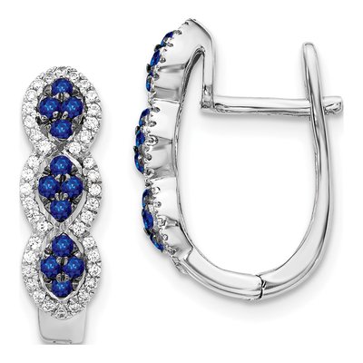 14K White Gold 0.24 ct tw 18mm Sapphire & Diamond Huggie Hoop Earrings