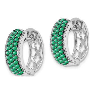 14K White Gold 0.24 ct tw 17mm Emerald & Diamond Huggie Hoop Earrings – view 3