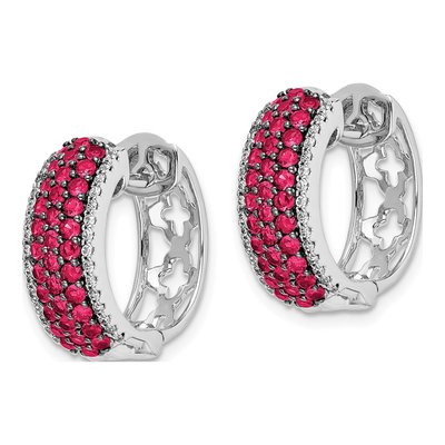 14K White Gold 0.24 ct tw 17mm Ruby & Diamond Huggie Hoop Earrings – view 3