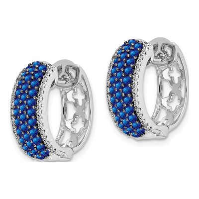 14K White Gold 0.24 ct tw 17mm Sapphire & Diamond Huggie Hoop Earrings – view 2