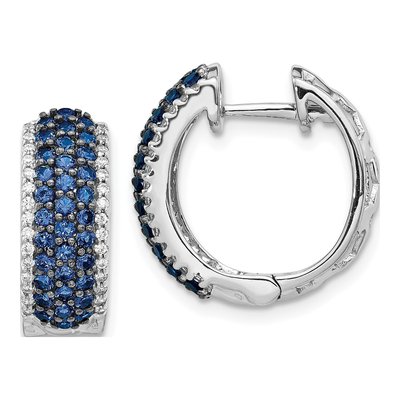 14K White Gold 0.24 ct tw 17mm Sapphire & Diamond Huggie Hoop Earrings