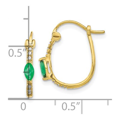 10K Yellow Gold 1/20 ct tw 15mm Emerald & Diamond Hoop Earrings – view 5