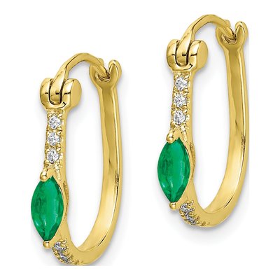 14K Yellow Gold 1/20 ct tw 15mm Emerald & Diamond Hoop Earrings – view 2
