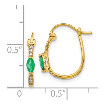 14K Yellow Gold 1/20 ct tw 15mm Emerald & Diamond Hoop Earrings – view 4